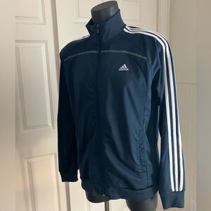 Men’s adidas track jacket navy blue white medium athletic